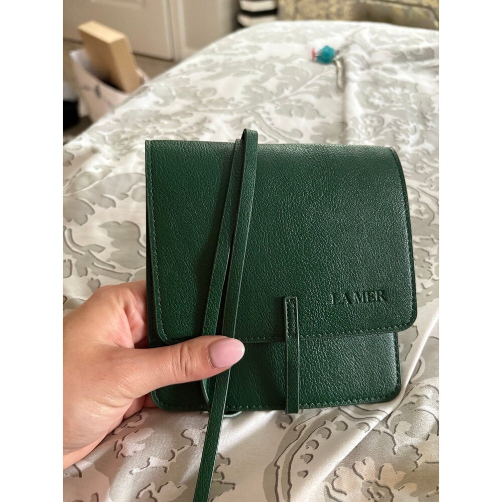 Green Lace Tie Leather La Mer Beauty Pouch